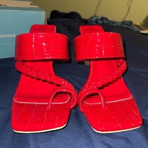 Slip on open toe heeled sandals